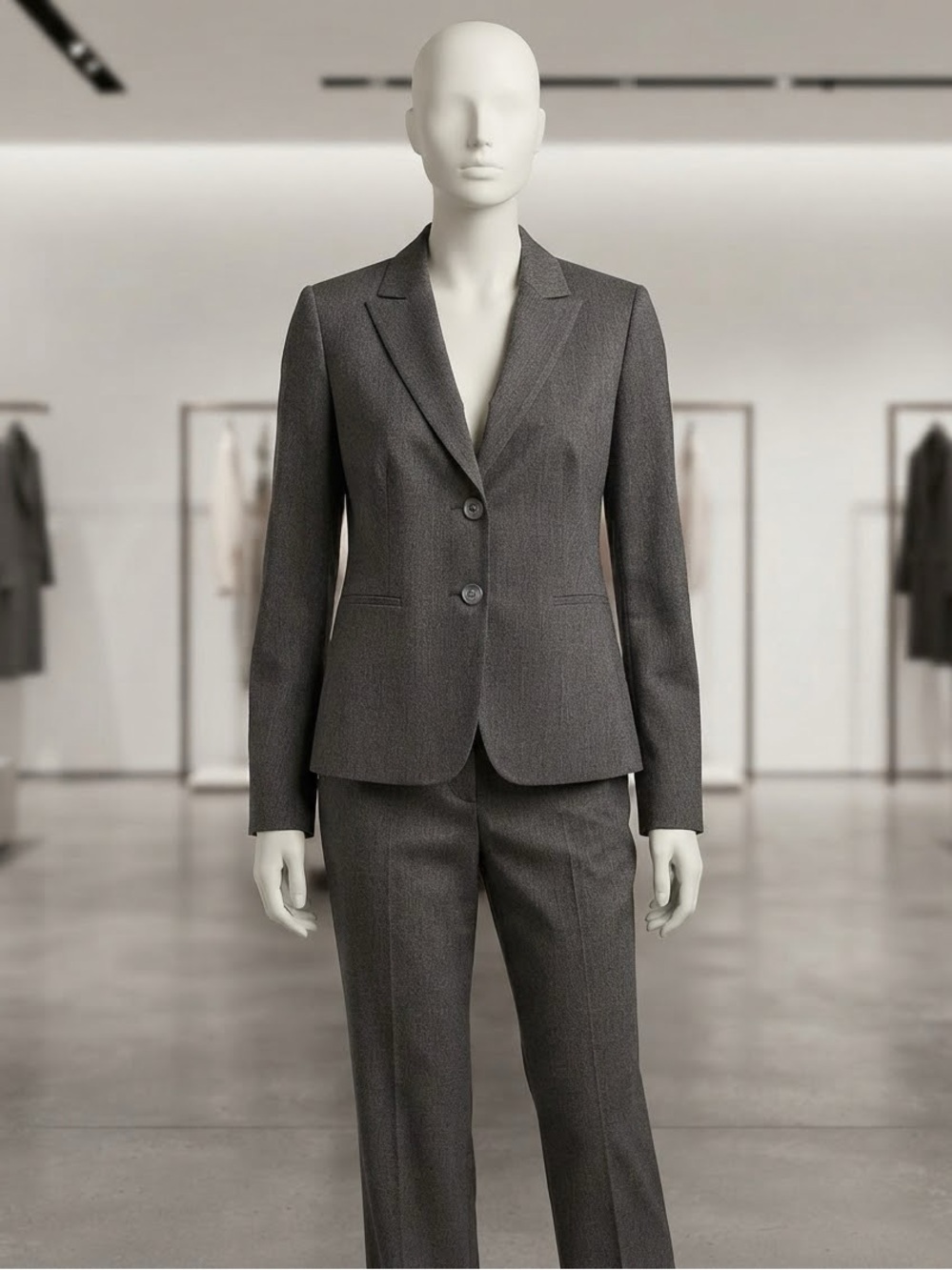 Tahari Gray Tailored Two-Button Pantsuit